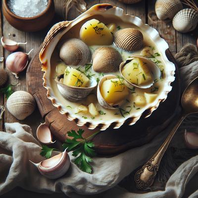 Image of Seashells Garlic Potato Clam Chowder