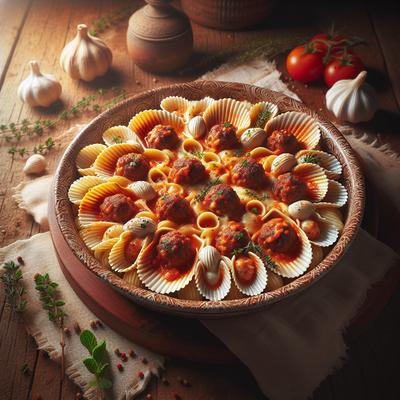 Image of Seashells One Pan Pasta and Meatballs