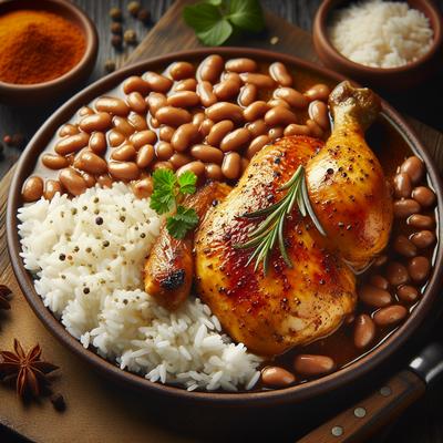 Image of Seasoned Chicken with Beans and Rice