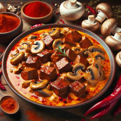 Image of Seitan and Mushrooms in Paprika Cream