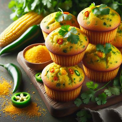 Image of Serrano Chili and Cilantro Cornbread Muffins