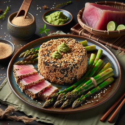 Image of Sesame and Wasabi Crusted Tuna with Roasted Asparagus