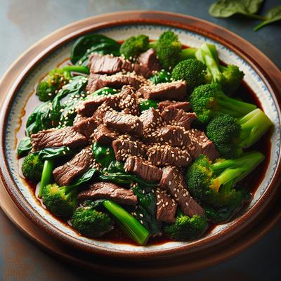 Image of Sesame Beef Spinach and Broccoli