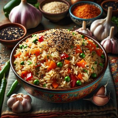 Image of Sesame Brown Rice Pilaf with Garlic and Vegetables