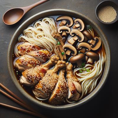 Image of Sesame Chicken and Noodles in Mushroom Broth