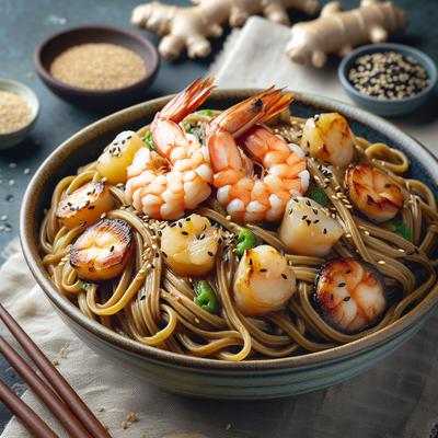 Image of Sesame Ginger Pasta with Shrimp and Scallops