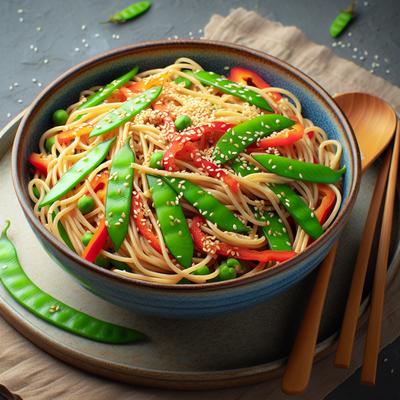 Image of Sesame Pasta Salad with Red Peppers and Snow Peas