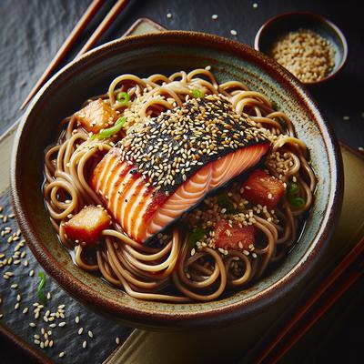 Image of Sesame Seed Crusted Salmon on Soba Noodles