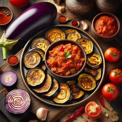 Image of Shallow Fried Eggplant with Tomato Chutney