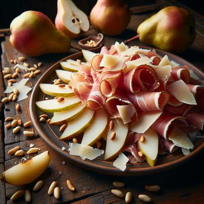 Image of Shavings of Country Ham with Parmesan Pears and Pine Nuts