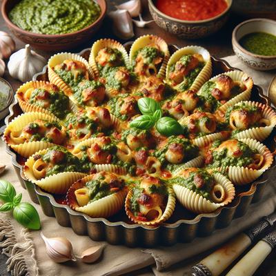 Image of Shells Baked with Pesto Meat Sauce
