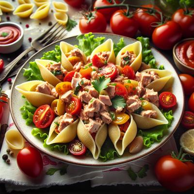Image of Shells Stuffed with Fresh Tuna Salad and a Tomato Vinaigrette