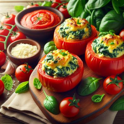 Image of Short Cut Spinach and Cheese Souffle Stuffed Tomatoes