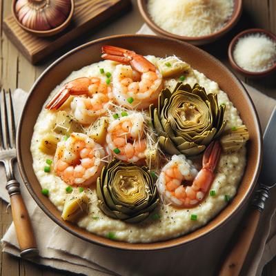 Image of Shrimp and Artichokes Over Parmesan Grits