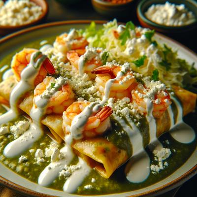 Image of Shrimp and Cotija Enchiladas with Salsa Verde and Crema Mexicana