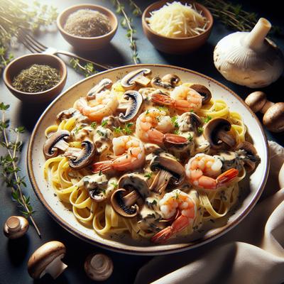 Image of Shrimp and Mushroom Linguini with Creamy Cheese Herb Sauce
