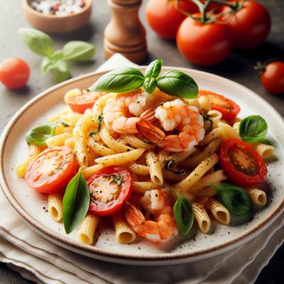 Image of Shrimp and Pasta with Basil and Tomatoes