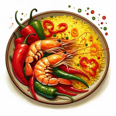 Image of Shrimp and Peppers W Yellow Rice