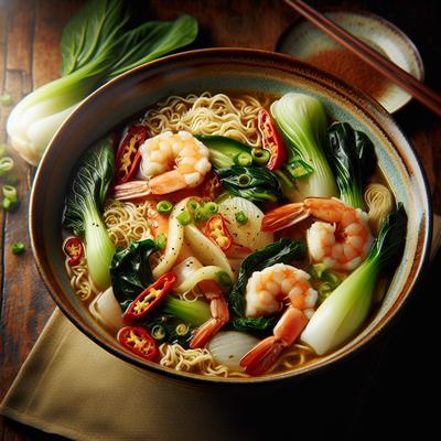 Image of Shrimp Bok Choy Noodles in a Seasoned Broth
