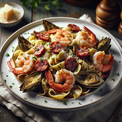 Image of Shrimp Chorizo and Artichoke Pasta