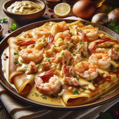 Image of Shrimp Crab Crepes in Wine Cheese Sauce