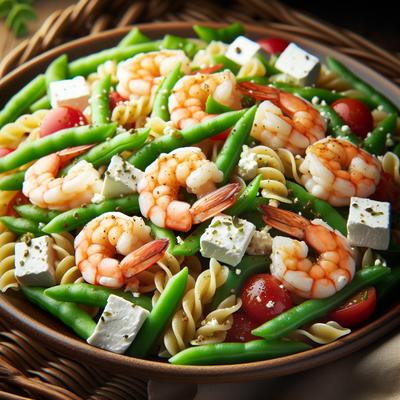 Image of Shrimp Green Bean and Feta Pasta Salad