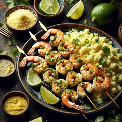 Image of Shrimp Kabobs W Lime Butter Sauce Cilantro Couscous