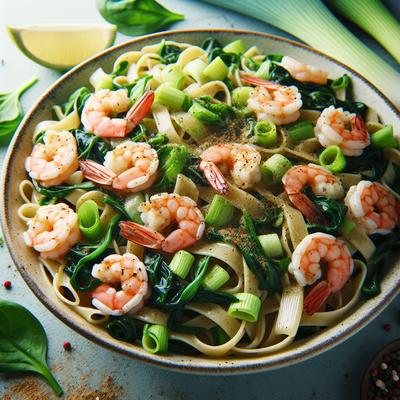 Image of Shrimp Leek and Spinach Pasta