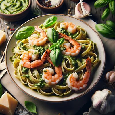 Image of Shrimp Linguine with Pesto Cream Sauce