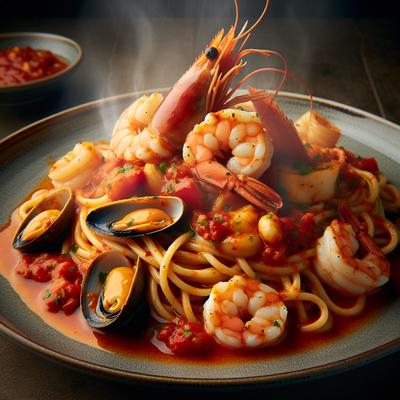 Image of Shrimp Monkfish Over Linguine Fra Diablo Style