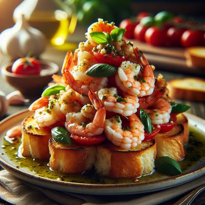 Image of Shrimp on a Bed of Bruschetta