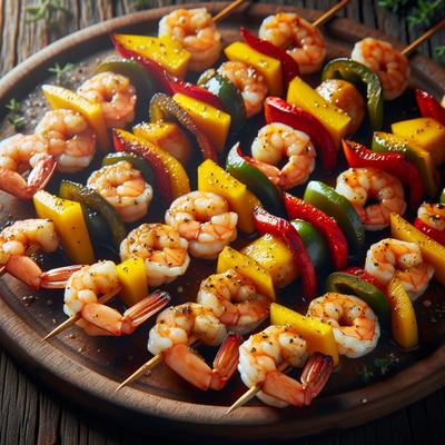 Image of Shrimp Pepper and Mango Kabobs in Ginger Marinade