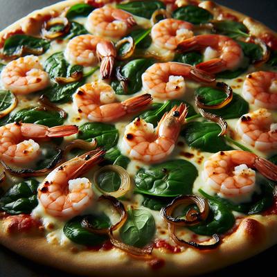 Image of Shrimp Pizza with Spinach and Caramelized Onions