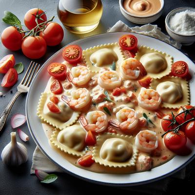 Image of Shrimp Ravioli with a Tomato Vodka Cream Sauce