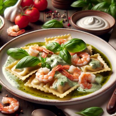 Image of Shrimp Ravioli with Basil Cream Sauce