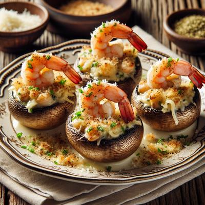 Image of Shrimp Rockefeller Stuffed Mushrooms with Parmesan Crumbs