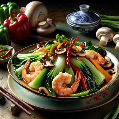 Image of Shrimp Stir Fry with Bok Choy Mushrooms Peppers