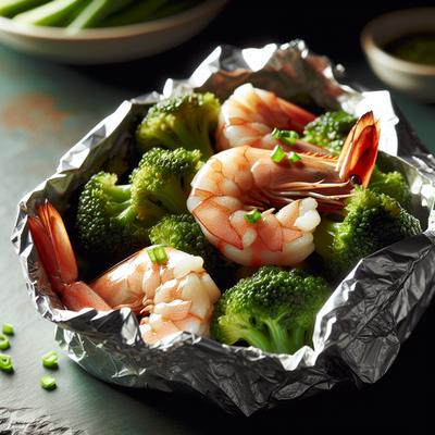 Image of Shrimp with Broccoli in Foil Packets