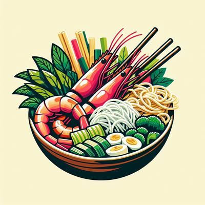 Image of Shrimp with Rice Stick Noodles and Vegetables Ww