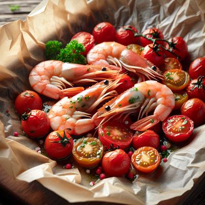 Image of Shrimps and Cherry Tomatoes En Papillotte