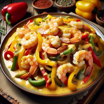 Image of Shrimps with Bell Peppers and Cheese Sauce