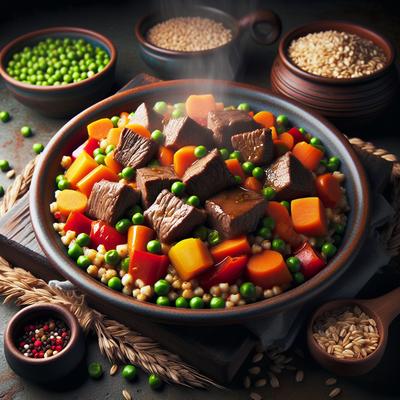 Image of Simmered Beef Cubes with Veggies and Barley