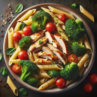 Image of Simple and Healhy Penne with Chicken Broccoli and Cherry Tomato