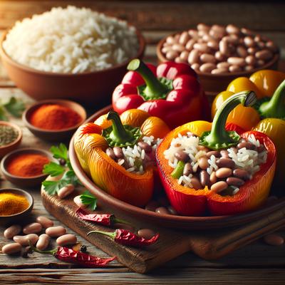 Image of Simple Beans and Rice Stuffed Bell Peppers