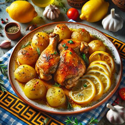 Image of Simple Greek Lemon Chicken Thighs with Potatoes Low Fat for 1