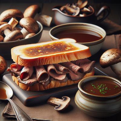 Image of Simple Hot Roast Beef Sandwiches with Mushroom Au Jus