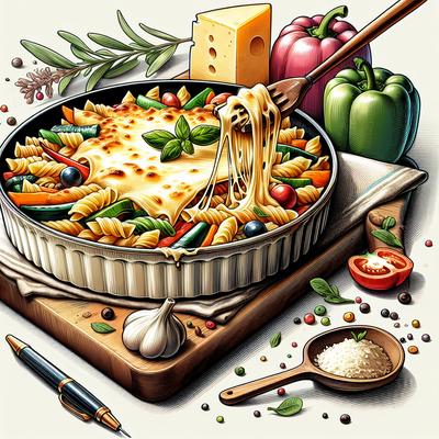 Image of Simple Pasta and Cheese Bake with Veggies for Two