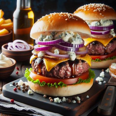 Image of Sirloin Burgers with Blue Cheese Mayo and Sherry Vidalia Onions