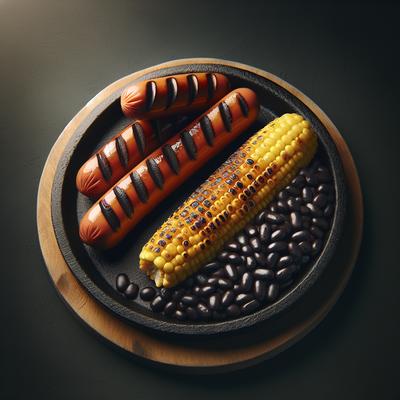 Image of Sizzling Franks with Grilled Corn and Black Beans