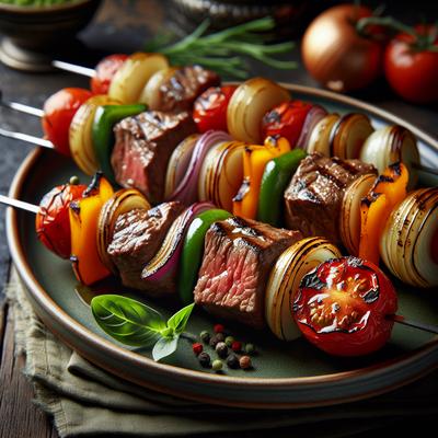 Image of Skewered Steak with Vegetables